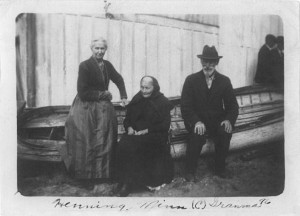 Cecelia Gulleson, mother of Edward Gulleson, with neighbors on both side of her in Henning, MN.